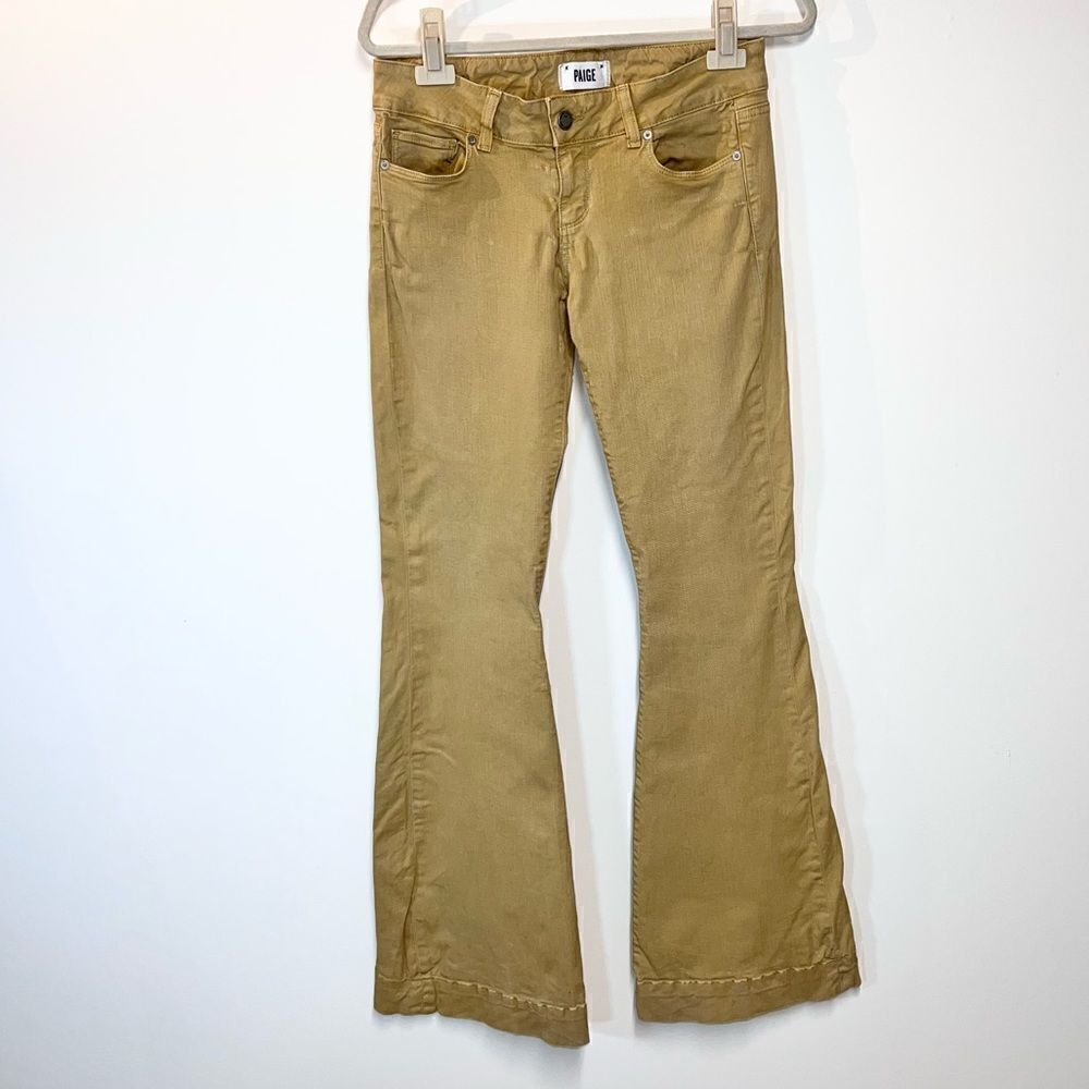 Paige Jem Super Flare High Rise Wide hem Mustard Yellow Jeans Sz 27 Long * HP *